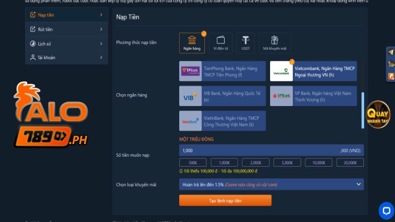 Các hình thức hỗ trợ nạp tiền uy tín alo789